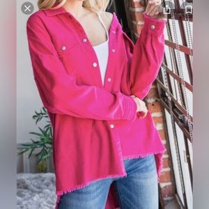 Jodifl Hot Pink Corduroy oversized snap front shirt. Size Small
